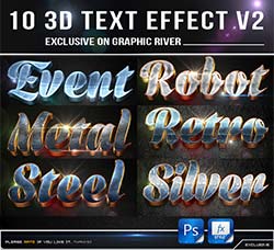 PS图层样式－10个时髦的3D文本样式：10 3D Text Effect v2
